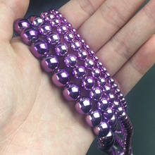 Cuentas redondas de hematita chapadas en púrpura, cuentas de piedra Natural suelta para joyería, accesorios de pulsera DIY, 15 pulgadas, 3, 4, 6, 8 y 10mm 2024 - compra barato