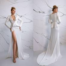 2020 Mermaid Wedding Dresses Sexy Deep V Neck High Side Split Lace Satin Bridal Gowns Sweep Train A Line Wedding Dress 2024 - buy cheap