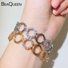Beaqueen pulseira brilhante de zircônia cúbica, círculo arredondado com furos dourados estilo dubai, bracelete para mulheres, joia b183 2024 - compre barato