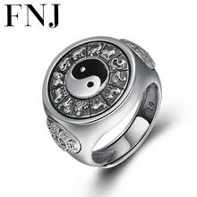 FNJ Zodiac Rings 925 Silver Adjustable Size Animal Yinyang Bagua Rotatable Good Luck S925 Solid Silver Ring for Men Jewelry Fine 2024 - buy cheap