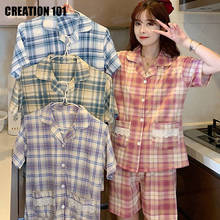 Creation 101 Women's Pajamas Summer Short Sleeve Shorts Double Pocket Pajamas JK Same Design Housewear Pajamas Set 2024 - buy cheap