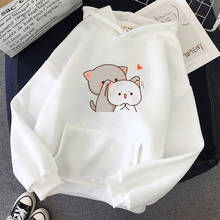 Novo produto venda quente das mulheres branco hoodies kawaii pêssego gato impressão dos desenhos animados femme inverno acolchoado moletom tops casual streetwear 2024 - compre barato