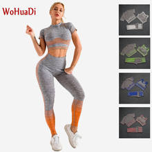 WOHUADI Yoga Sets Tracksuit Women Seamless Gym Fitness Sports Bra Shirt High Waist Leggings Stripe Sportswear Female 2024 - buy cheap