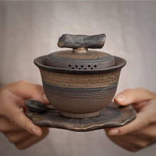 Gaiola chinesa artesanal retrô de cerâmica, criativa, minimalista, tigela de chá com tampa, utensílio para bebidas, kung fu, casa, escritório 2024 - compre barato