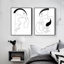 Figura minimalista de pareja en blanco y negro, lienzo impreso, decoración del hogar, pintura, imágenes abstractas, arte de pared, cartel nórdico Modular, dormitorio 2024 - compra barato