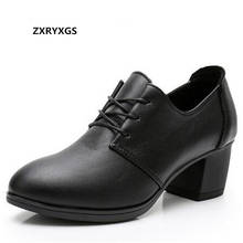 Zapatos de tacón alto con cordones para mujer, calzado elegante y cómodo de piel auténtica, color negro, Primavera, 2020 2024 - compra barato