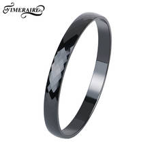 Pulseira de cerâmica preta clássica, bracelete com superfície de corte para mulheres e homens, joias simples de design suave festa de casamento, presente 2024 - compre barato