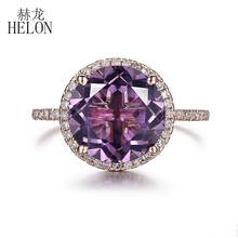 HELON Solid 14K Rose Gold AU585 Flawless Round 9.5mm Natural Amethyst & Diamonds Engagement Ring Women Trendy Fine Jewelry 2024 - buy cheap