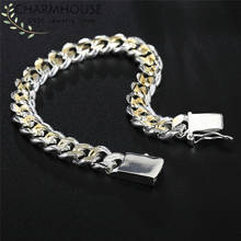 Charmhouse 925 серебряные браслеты для мужчин 10 мм Золотой/Серебряный браслет цепочка и браслеты Pulseira Homme модные ювелирные изделия подарок 2024 - купить недорого
