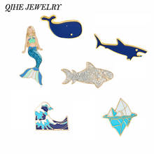 QIHE JEWELRY Sea Cuties Pins Collection Whale Shark Dolphin Ocean Animals Lapel Pins Beach Summer Blue Badges Brooches for Kids 2024 - buy cheap