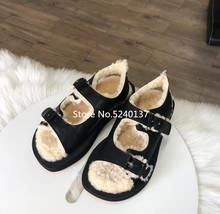 2019 Autumn/Winter Fur Black Women Sandals Open Toe Buckle Strap Thick Bottom Plush Lining Fashion European Design Shoes Femme 2024 - buy cheap