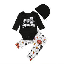 Roupas infantis para bebês recém-nascidos, 0-18m, conjunto de roupas para meninos e meninas, macacão de halloween, desenho de abóbora, calças fantasma, fantasia de bebê 2024 - compre barato