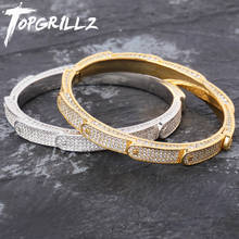 TOPGRILLZ New Solid Iced Out Mens Charm Bracelets Bangle Iced Out Gold Silver Color Bracelets Hip Hop Bling Jewelry Gifts 2024 - buy cheap