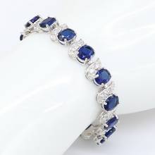 Xutaayi-pulsera de circonia cúbica blanca para mujer, brazalete de cristal azul y piedra, Color plateado, regalo de joyería IMG_1296 2024 - compra barato