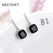 MEETSOFT 925 Sterling Silver Prevent Allergy Drop Earrings for Women Trendy Design Small Black Square  Jewelry Gift 2024 - buy cheap