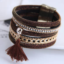 Punk PU Leather Bracelets for Women Boho Jewelry Cotton Tassel Width Charm Bracelets & Bangles Men Accessories 2022 2024 - buy cheap