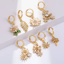 Plant Earrings for Women Gold Flowers Dangle Earrings Micro Pave Zircon CZ Copper Paired Earring Trendy Punk New Fashion 2021 2024 - buy cheap