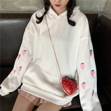 Harajuku Oversized Hoodies Strawberry Embroidery Lavender Pink Sweatshirt Autumn Winter Women Kawaii Loose Long Sleeves Tops XXL 2024 - buy cheap