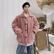 Homens mulheres casal inverno engrossar falso lambswool casaco de pele outerwear streetwear moda masculina vintage solto jaqueta unisex 2024 - compre barato