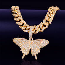 Кулон в виде бабочки большого размера 12 мм из кубинской панцирной цепи Майами, ожерелье в стиле хип-хоп, подарок рэперу, рок, ювелирные изделия для мужчин и женщин, Золотое 2024 - купить недорого
