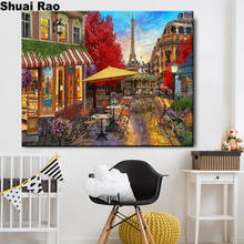 Pintura mosaico com contas em forma de diamante, paisagem da cidade de paris, faça você mesmo, quadro quadrado completo com contas em diamante redondo, pintura em mosaico, arte para parede 2024 - compre barato