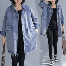 New Plus Size Spring Autumn Women Coat Casual Loose bf Wild Turn-Down Collar Denim Jacket Coat For Women MD-Long Jeans Outerwear 2024 - buy cheap