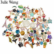 Julie Wang 10PCS Enamel Charms Alloy Randomly Mix Flowers Animal Plant Moon Star Necklace Bracelet Jewelry Making Accessory 2024 - buy cheap