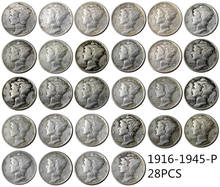 US 1916-1945 PSD 79PCS Mercury Head Ten Cents(Dimes) Silver Plated Copy Coin 2024 - buy cheap