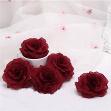 Cabezas de flores artificiales de seda Rosa Borgoña, flores decorativas para boda, hogar, decoración de banquetes de fiesta, 8cm, 10 Uds. 2024 - compra barato