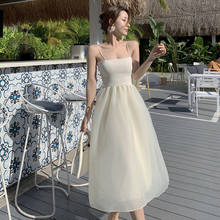 Nova chegada moda verão midi festa clube vestido feminino elegante casual chiffon sexy cinta sem costas branco praia vestido de férias 2024 - compre barato