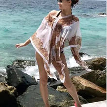 2019 novo verão feminino proteção solar envoltório xale impresso chiffon praia cachecol bikini coverup pashmina 2024 - compre barato