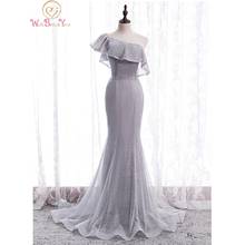 Mermaid Silver Evening Dresses 2020 One Shoulder Bling Sparkle Sweep Train Prom Gowns Red Carpet Dresses Woman Party Night 2024 - buy cheap