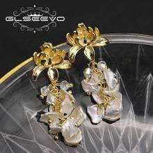 GLSEEVO Natural Fresh Water Baroque Pearl Drop Earrings For Women Wedding Dangle Flower Earrings Luxury Handmade Jewelry GE0310 2024 - buy cheap