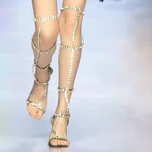 Moraima Snc Crystal Embellished Over the Knee Sandal Boots Summer Open Toe Cutouts Gladiator Shoes Woman Runway Party Heels 2024 - buy cheap