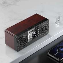 Queenview-caixa de som portátil sem fio, com bluetooth, despertador de madeira, som grave, display de tempo, cartão tf 2024 - compre barato