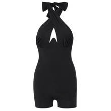 Summer new style women's sleeveless hanging neck sexy backless fashion slim solid color short jumpsuit 2024 - buy cheap