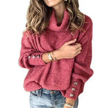 Suéter feminino gola alta manga comprida pulôver outono inverno suéter gola alta liso tricô roupas de malha 2020 2024 - compre barato