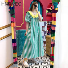 Женское длинное платье в полоску в Корейском стиле, новое летнее Хлопковое платье с коротким рукавом 2020, модная женская одежда T689 2024 - купить недорого