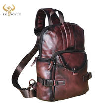 Men Genuine Cow Leather Casual Fashion Wine Triangle Cross-body Chest Sling Bag Design Travel One Shoulder Bag Daypack Male 3028 2024 - buy cheap