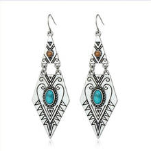 Shineland Hot Sale Tibetan Long Ethnic Earrings Women Geometric Carved  Blue Stone Big Dangle Earrings Statement Fashion Jewelry 2024 - buy cheap