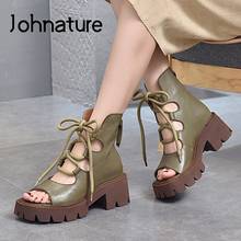 Johnature Summer Shoes Women Sandals Genuine Leather 2022 New Lace-Up Retro Handmade Retro Concise Leisure Sewing Ladies Sandals 2024 - buy cheap