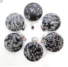 Colgantes redondos de obsidiana de copo de nieve para fabricación de collares, accesorios de joyería, piedra natural de alta calidad, venta al por mayor, 24 Uds. 2024 - compra barato
