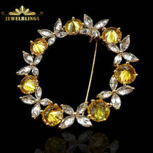 Gleaming Marquise Shape CZ Leaves Yellow Round Stones Garland Brooches Gold Tone Floral Circlet Wreath Pins Women Cape Jewelry 2024 - buy cheap