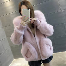 Winter Faux Fox Fur Collar Hooded Women Sheep Shearing Jacket Outwear Short Women Loose Thick Warm Fake Fur Jacket Coat Female 2024 - buy cheap