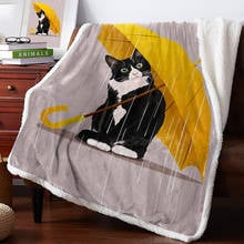 Yellow Umbrella Cat Bedspread Coverlet Blankets Fleece Throw Cover Wrap Personalized Thick 2024 - buy cheap