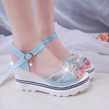 Blingbling Wedges Women Sandals 2021 Sommer Women Casual Shoes Thick Platform Sexy Ladies High Heels Female Student Beach Heels 2024 - buy cheap