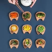 Plato de salsa con forma de gato de madera de haya de estilo japonés, plato de cocina para aperitivos pequeños, nueces, salsa de soja, vinagre, condimentos, 5 uds. 2024 - compra barato
