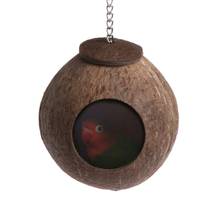 Casca de coco natural, casa para pássaro, gaiola alimentadora de brinquedo para animais de estimação, papagaio broquete, barata, envio direto 2024 - compre barato