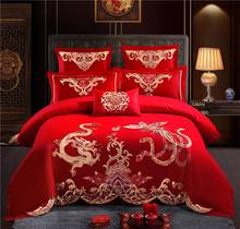 Luxury 100% Cotton dragon and Phoenix Wedding Bedding Set Embroidery Duvet Cover Bed Sheet Pillowcases Queen King Size 4/6/7pcs 2024 - buy cheap