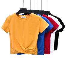 Women's T-shirt Crop Top Summer Shirt Cross O-neck Women Crop Top T-Shirt Casual Solid T-Shirt Cotton High Waist Camiseta Mujer 2024 - buy cheap